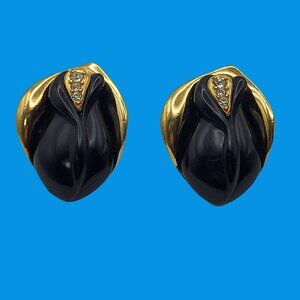 Kenneth J Lane Midnight Rose Black Clip-on Earrings KJL for Avon Clear Crystal